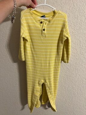 Old Navy Yellow & White Striped Waffle-Knit One-Piece Footie